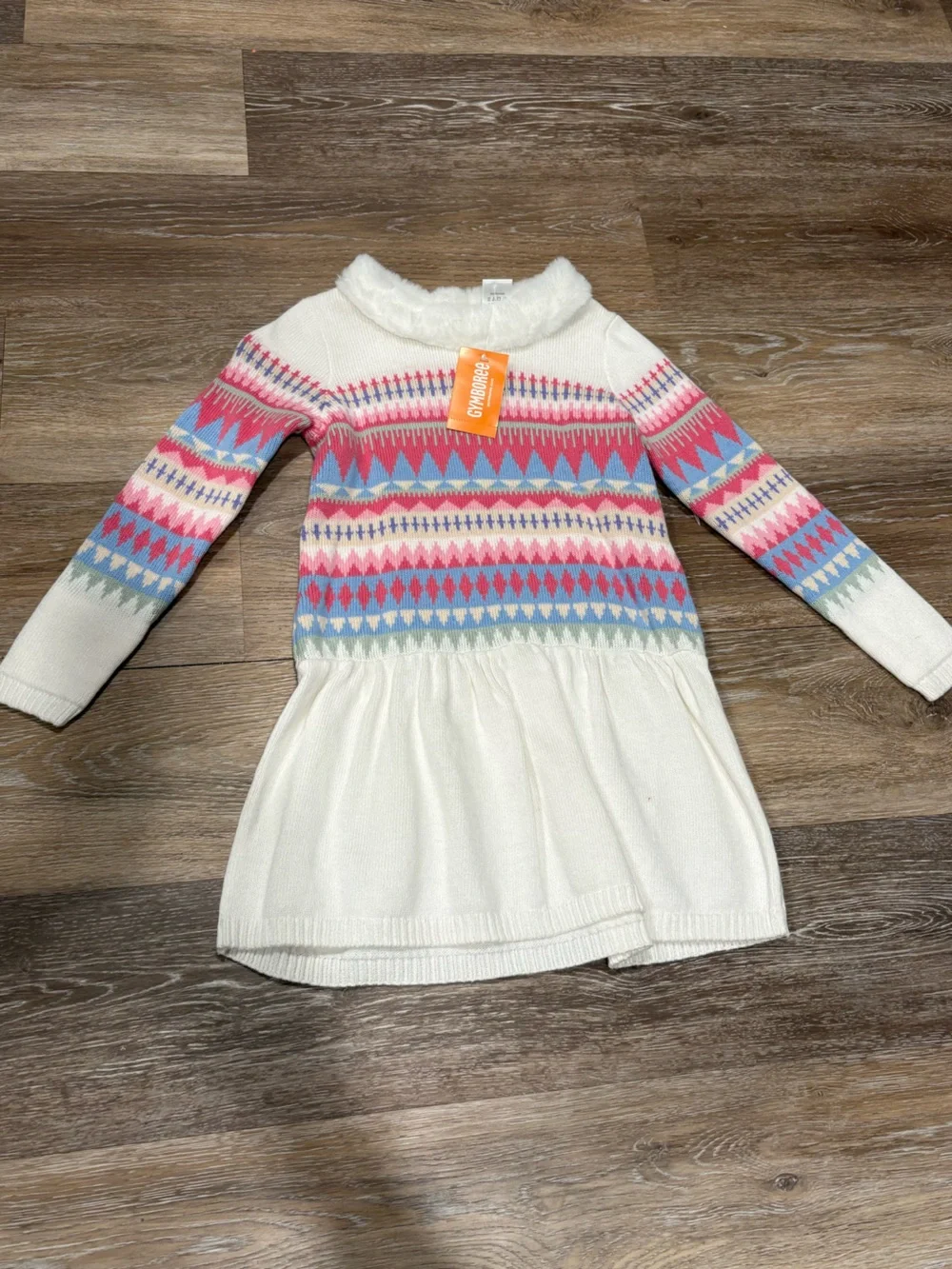 Gymboree Cream Sweater Dress with Pink and Blue Fair Isle Accents